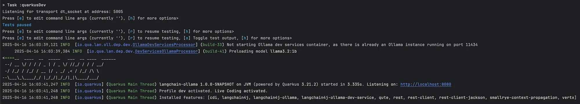 Quarkus startup logs