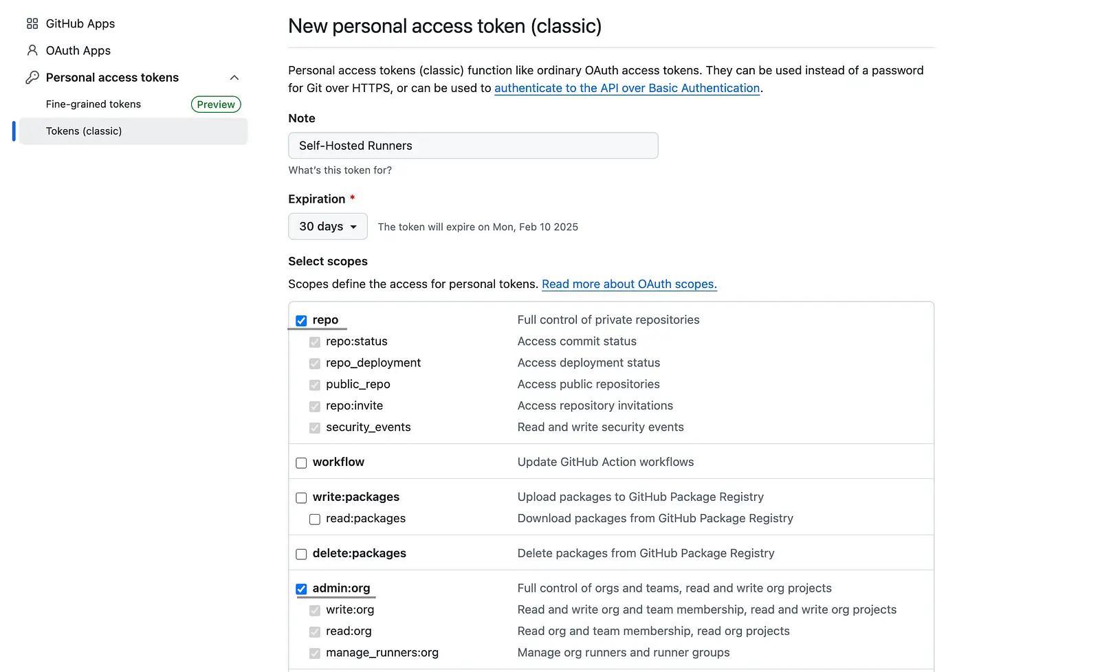 Authenticate with personall access token (classic)